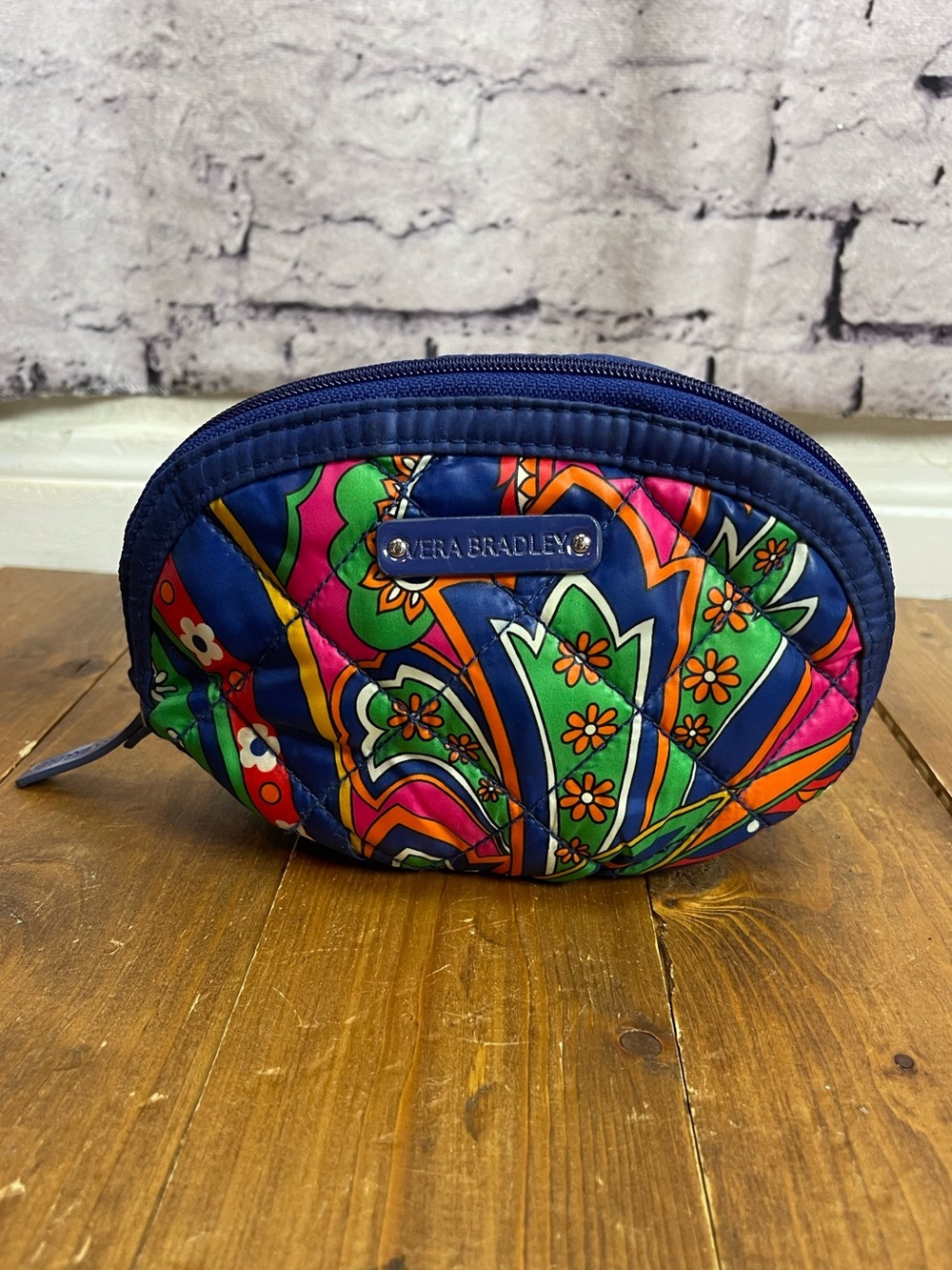 Vera Bradley puffy cosmetic pouch in Venetian paisley blue